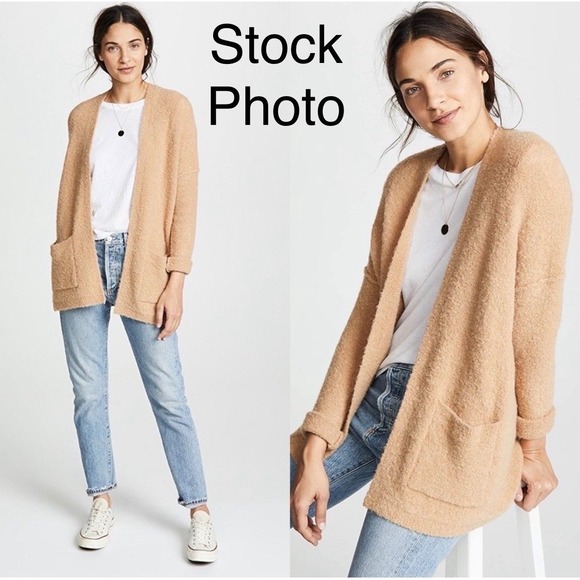 Free People Sweaters - Free People Boucle Mohair Wool Blend Open Front Cardigan Tan Camel Small